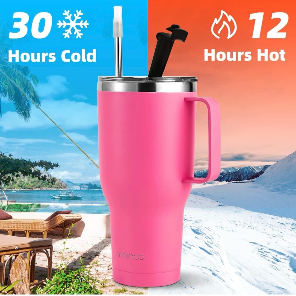 mininoo Insulated Tumbler with Handle and Straw, 40oz Tumbler with Handle,